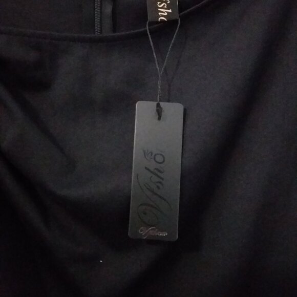 Vfshow Blacl Pleated Asymmetrical Bow Neck Sheath Dress - Picture 4 of 6